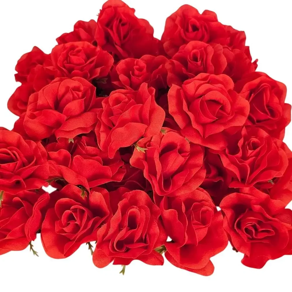 50 Red Silk Rose Heads Stemless Wedding Floral Craft DIY Wreaths 2.5in